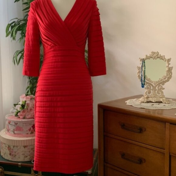 Adrianna Papell Dresses & Skirts - Adrianna Papell Red Shutter Quarter Sleeve Sleeve Midi Dress Size 12 NWOT